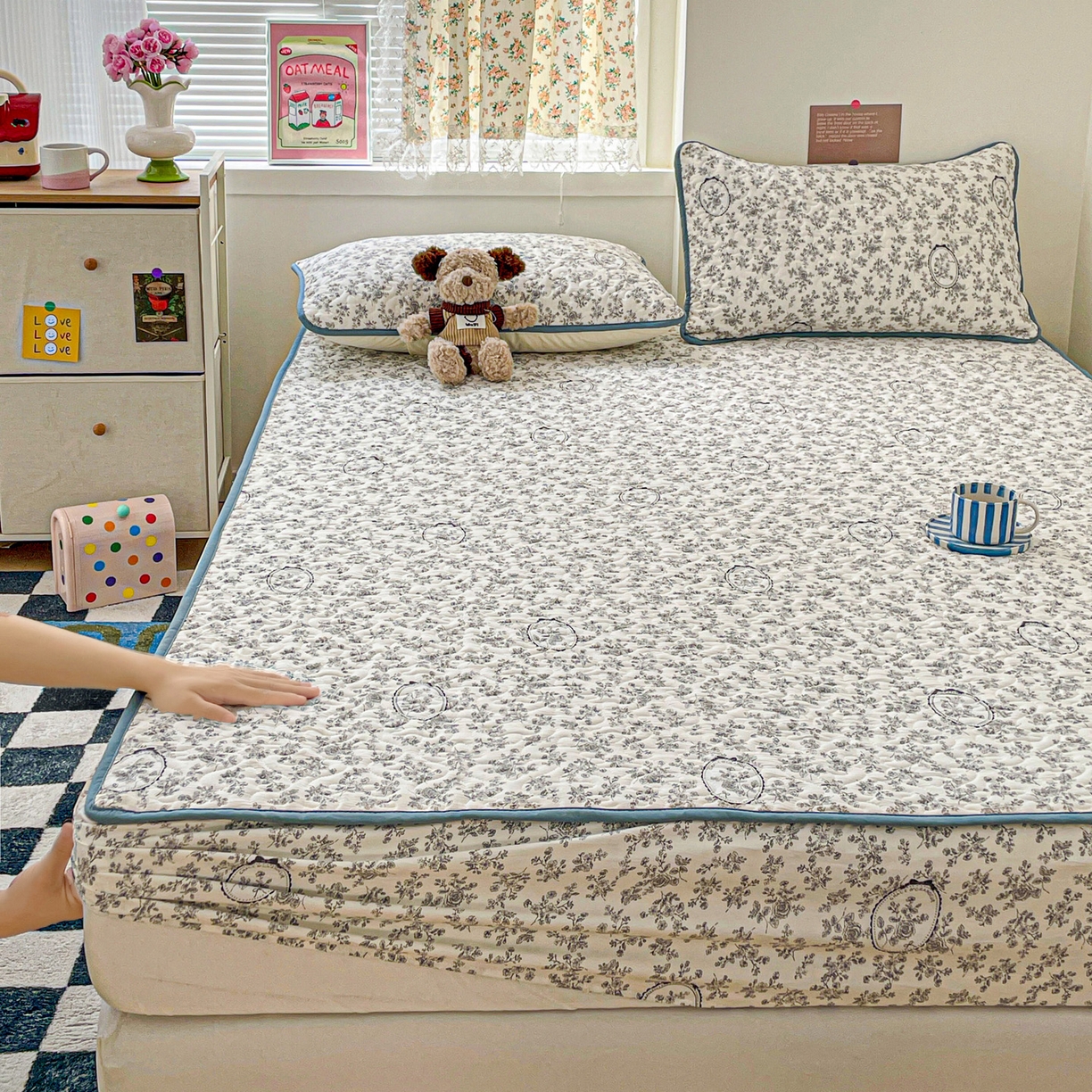 91家纺网 家纺一手货源 找家纺 纽缦家纺 2025春夏新款夹棉床笠单床笠 花宇时间