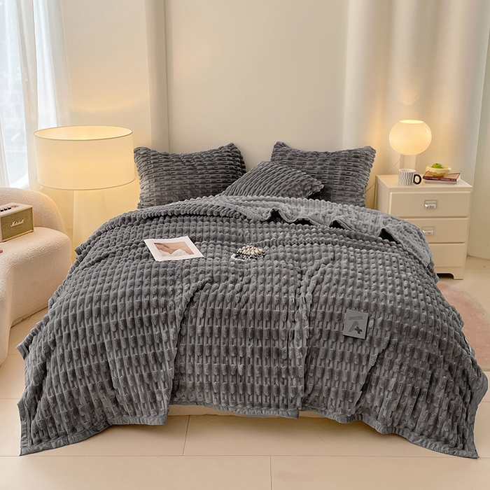 楼兰公主 2025新款竹节绒毛毯 深灰色