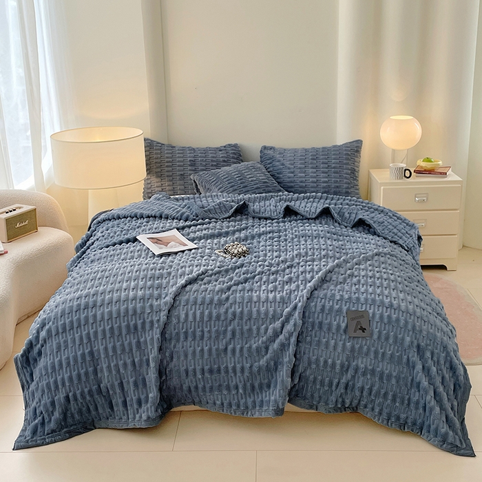 楼兰公主 2025新款竹节绒毛毯 烟雾蓝