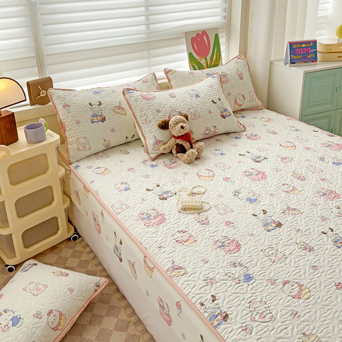 91家纺网 家纺一手货源 找家纺 纽缦家纺 2025春夏新款夹棉床笠单床笠 奶猫