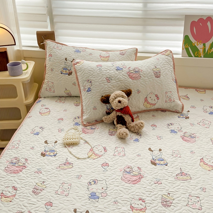 91家纺网 家纺一手货源 找家纺 纽缦家纺 2025春夏新款夹棉床笠单床笠 奶猫