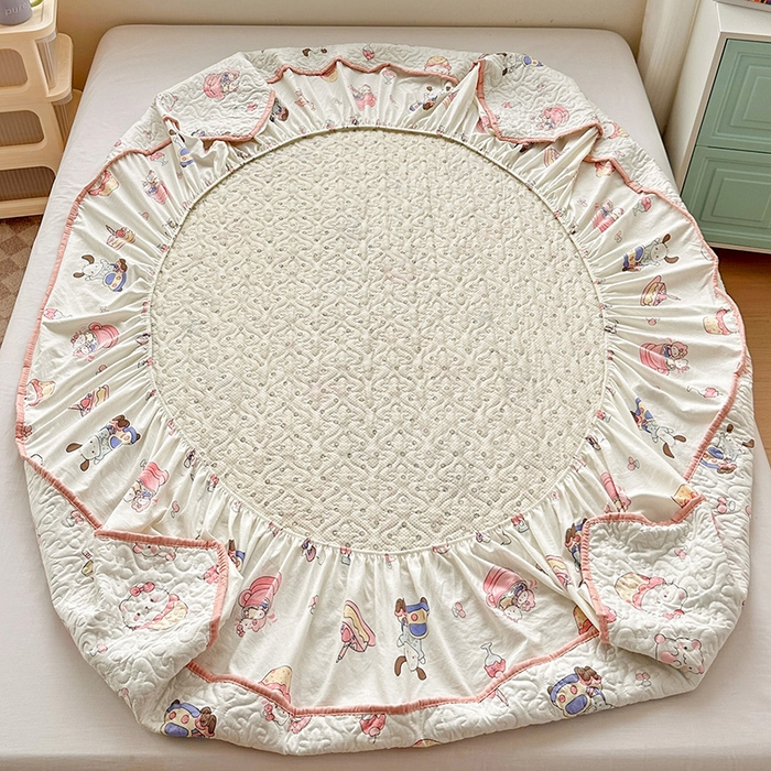 91家纺网 家纺一手货源 找家纺 纽缦家纺 2025春夏新款夹棉床笠单床笠 奶猫