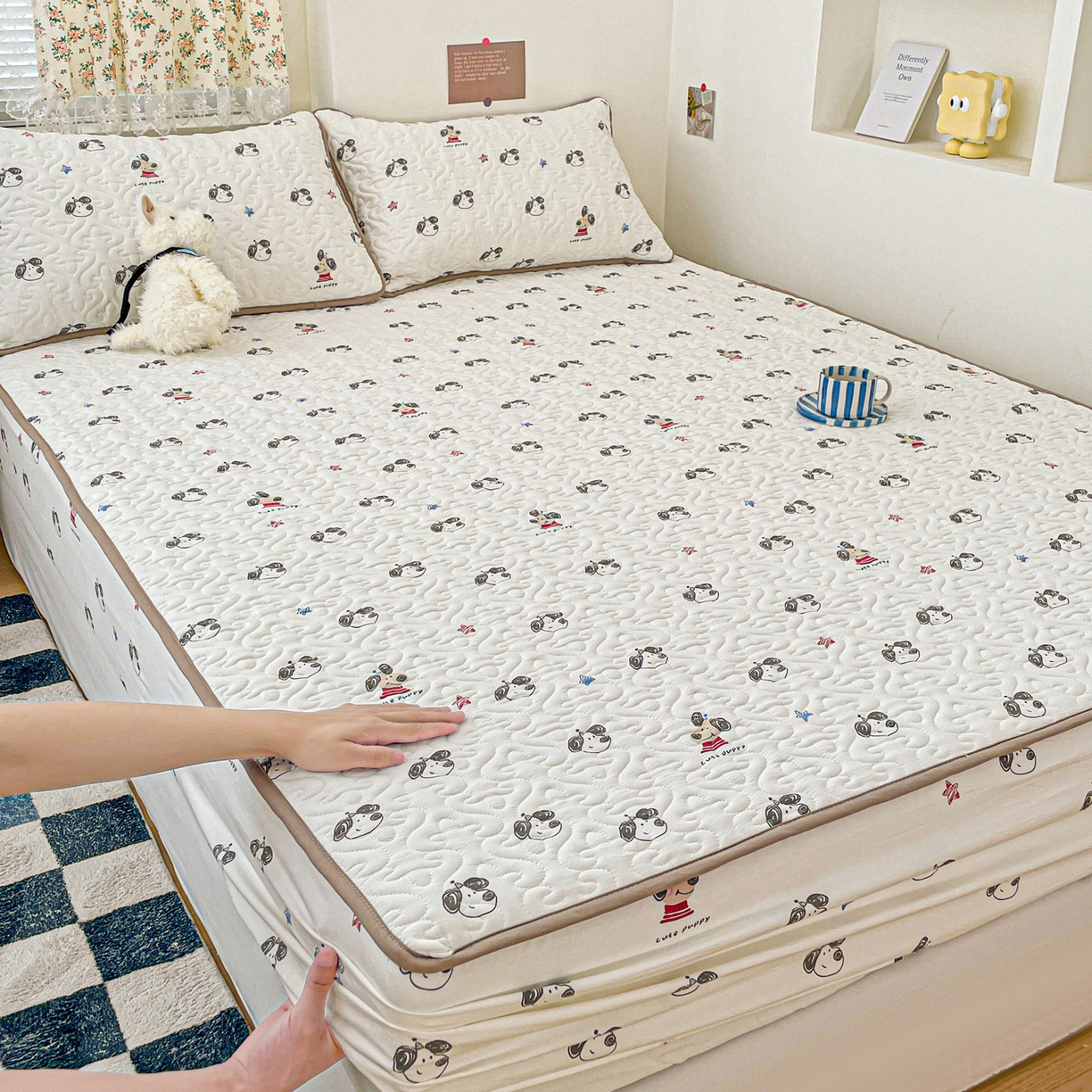 纽缦家纺 2025春夏新款夹棉床笠单床笠 淘气小狗