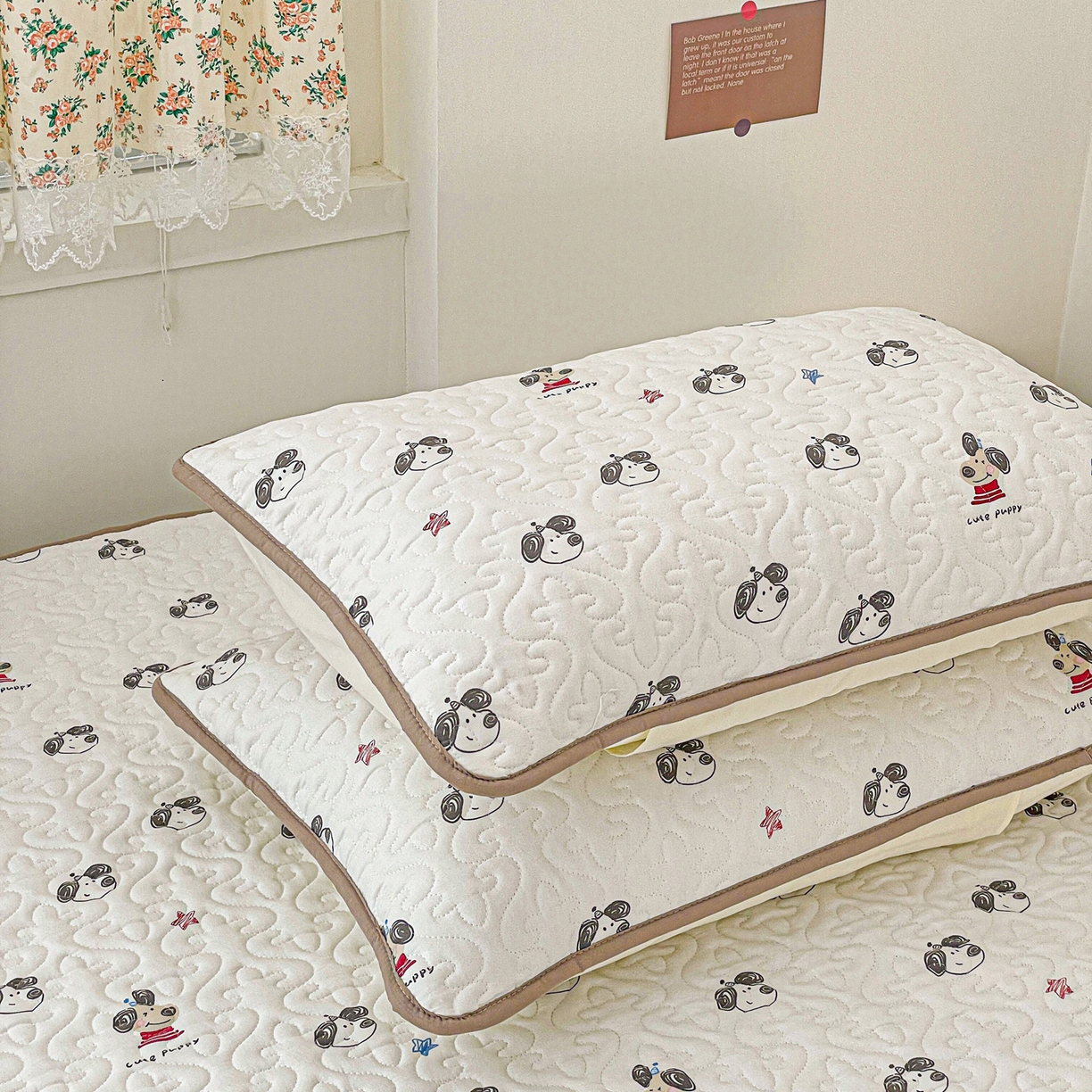 91家纺网 家纺一手货源 找家纺 纽缦家纺 2025春夏新款夹棉床笠单床笠 淘气小狗