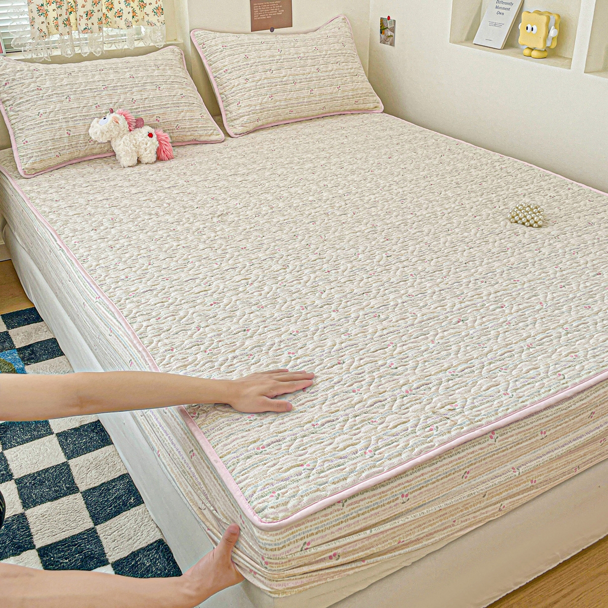 纽缦家纺 2025春夏新款夹棉床笠单床笠 甜樱恋曲