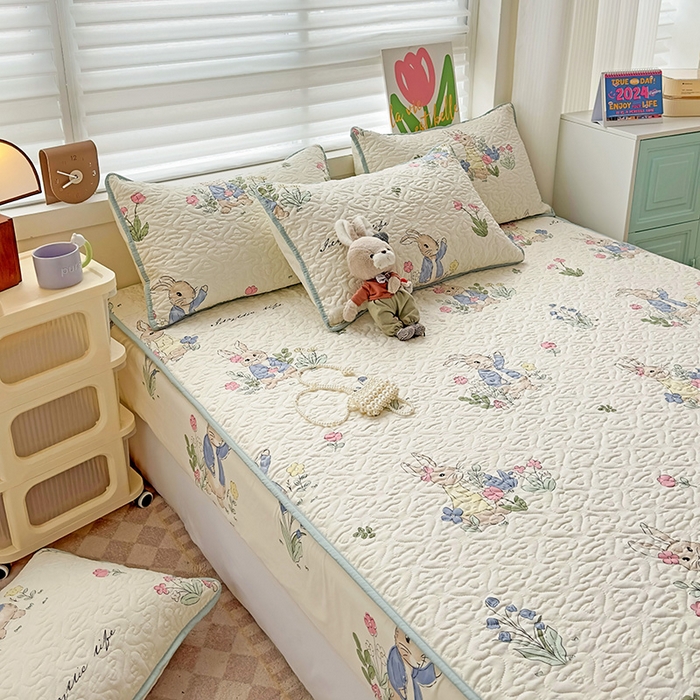 91家纺网 家纺一手货源 找家纺 纽缦家纺 2025春夏新款夹棉床笠单床笠 兔sweet