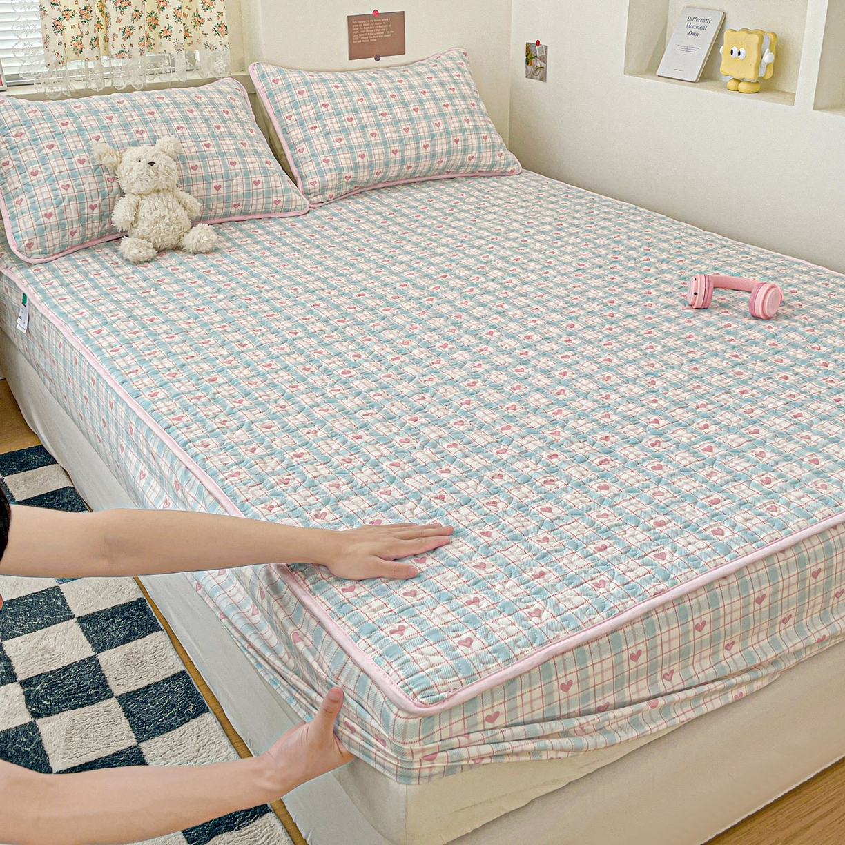 纽缦家纺 2025春夏新款夹棉床笠单床笠 温暖粉心