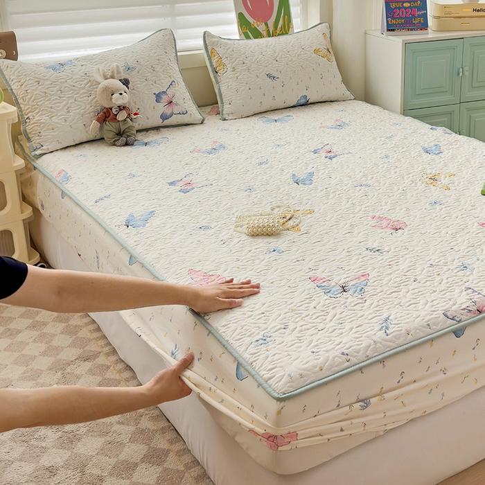 纽缦家纺 2025春夏新款夹棉床笠单床笠 星蝶物语