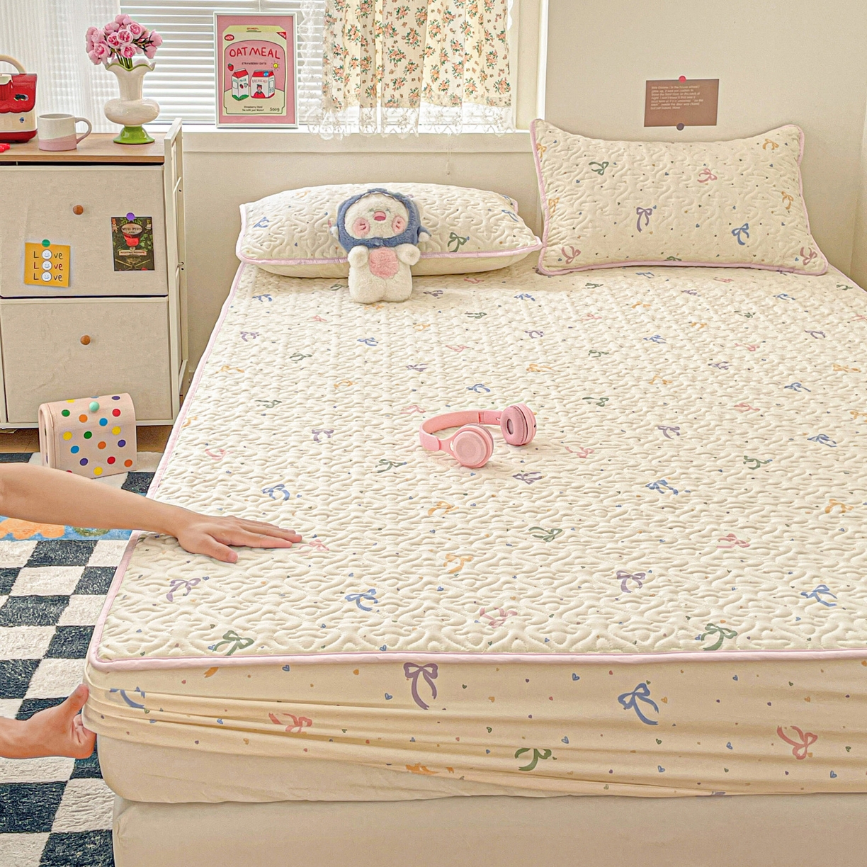 91家纺网 家纺一手货源 找家纺 纽缦家纺 2025春夏新款夹棉床笠单床笠 星梦蝶结