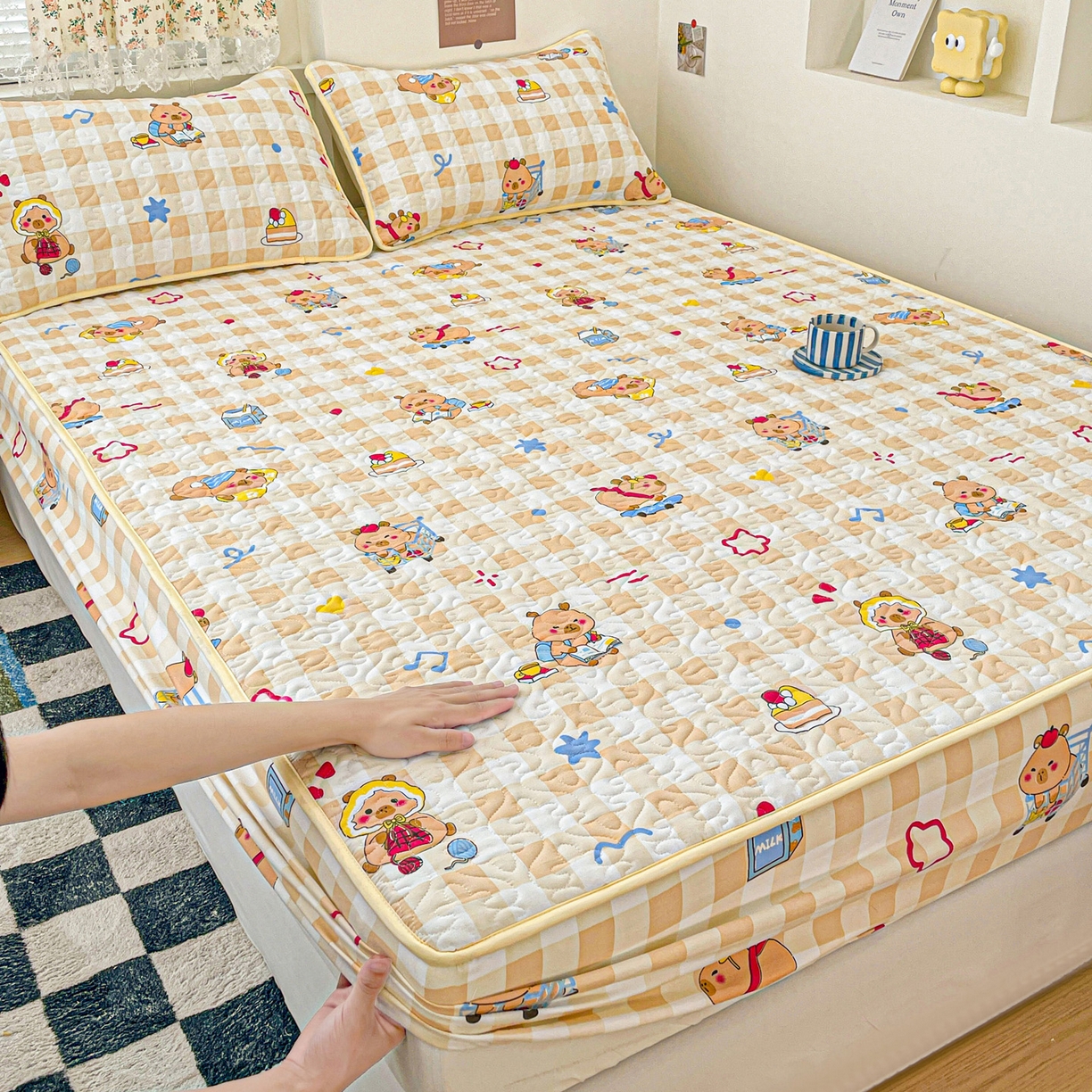 91家纺网 家纺一手货源 找家纺 纽缦家纺 2025春夏新款夹棉床笠单床笠 学习皮卡