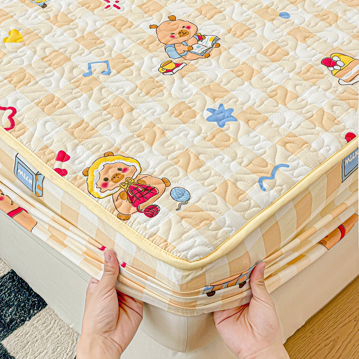 91家纺网 家纺一手货源 找家纺 纽缦家纺 2025春夏新款夹棉床笠单床笠 学习皮卡