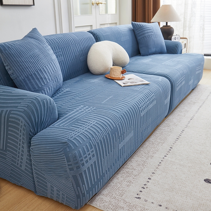 91家纺网 家纺一手货源 找家纺 丝绮鹿 2025新款幸福沙发套（直排松紧款） 水蓝