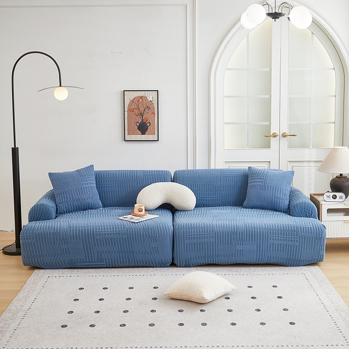 91家纺网 家纺一手货源 找家纺 丝绮鹿 2025新款幸福沙发套（直排松紧款） 水蓝