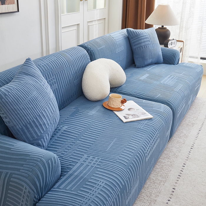 91家纺网 家纺一手货源 找家纺 丝绮鹿 2025新款幸福沙发套（直排松紧款） 水蓝
