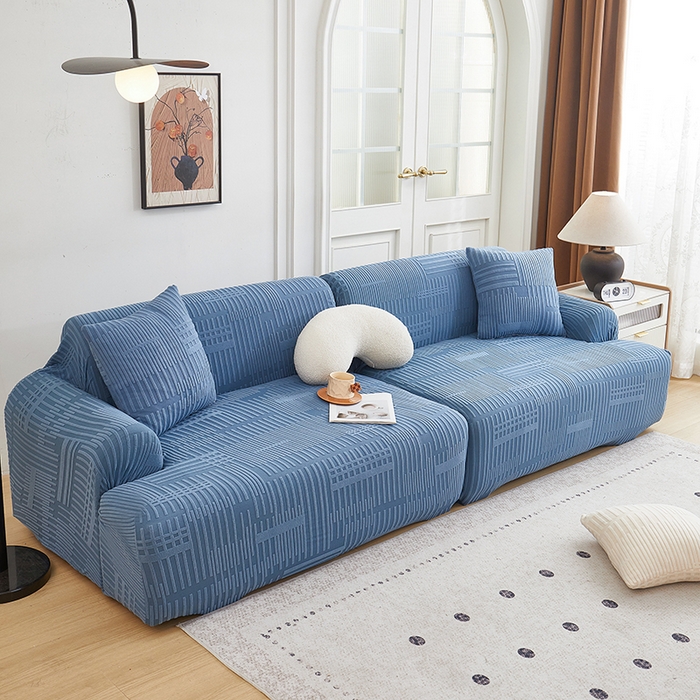 91家纺网 家纺一手货源 找家纺 丝绮鹿 2025新款幸福沙发套（直排松紧款） 水蓝