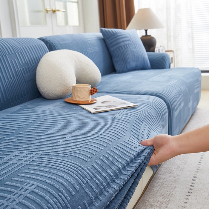 91家纺网 家纺一手货源 找家纺 丝绮鹿 2025新款幸福沙发套（直排松紧款） 水蓝