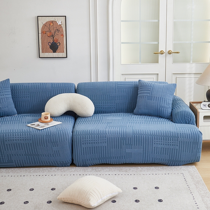 91家纺网 家纺一手货源 找家纺 丝绮鹿 2025新款幸福沙发套（直排松紧款） 水蓝
