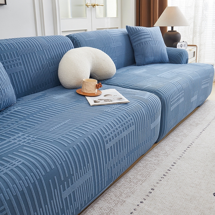 91家纺网 家纺一手货源 找家纺 丝绮鹿 2025新款幸福沙发套（直排松紧款） 水蓝