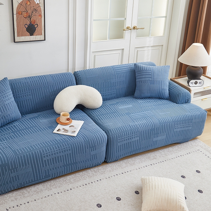 91家纺网 家纺一手货源 找家纺 丝绮鹿 2025新款幸福沙发套（直排松紧款） 水蓝