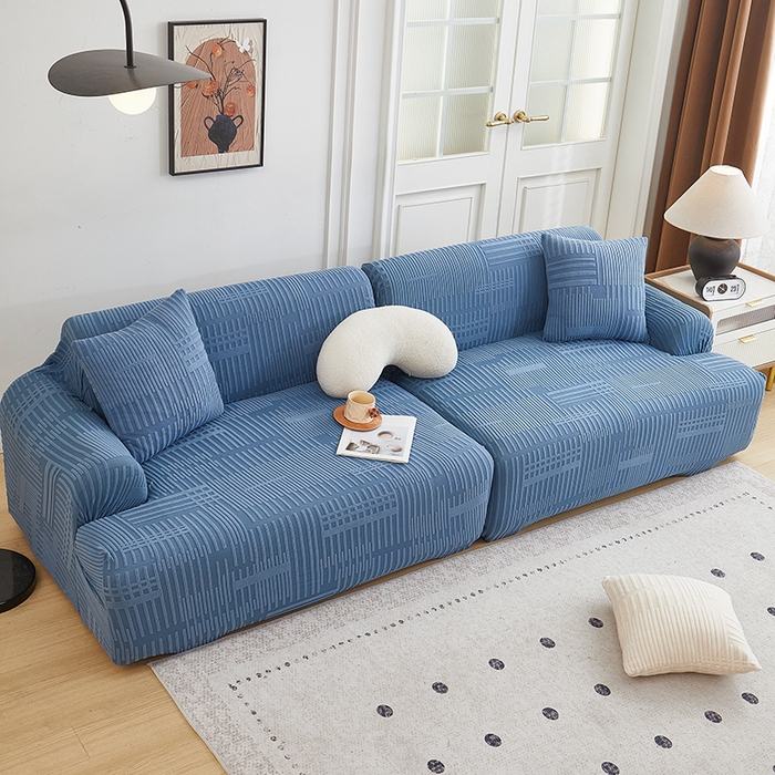 91家纺网 家纺一手货源 找家纺 丝绮鹿 2025新款幸福沙发套（直排松紧款） 水蓝