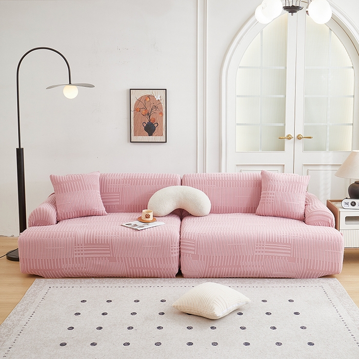 91家纺网 家纺一手货源 找家纺 丝绮鹿 2025新款幸福沙发套（直排松紧款） 脂粉