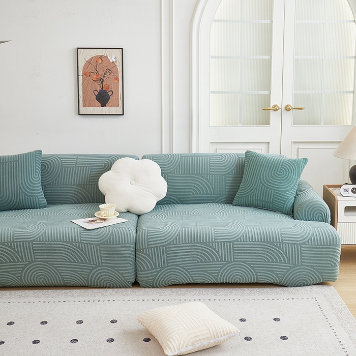 91家纺网 家纺一手货源 找家纺 丝绮鹿 2025新款圆满沙发套（直排松紧款） 清雅绿