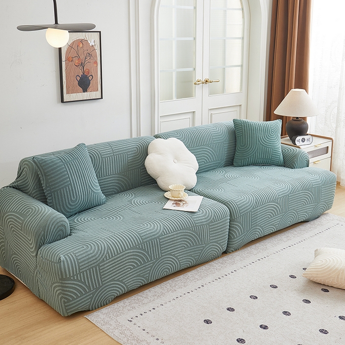 91家纺网 家纺一手货源 找家纺 丝绮鹿 2025新款圆满沙发套（直排松紧款） 清雅绿