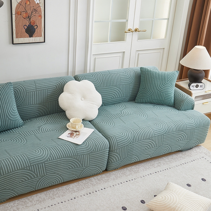 91家纺网 家纺一手货源 找家纺 丝绮鹿 2025新款圆满沙发套（直排松紧款） 清雅绿