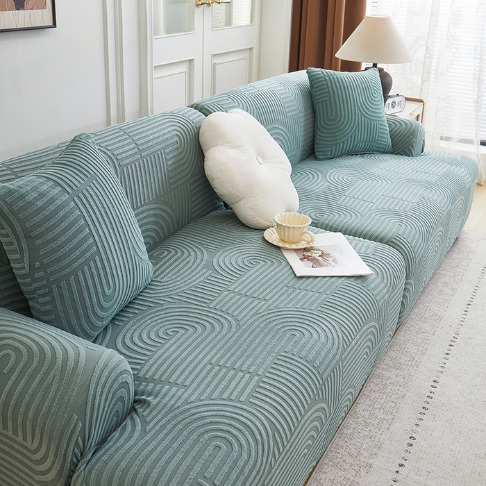 91家纺网 家纺一手货源 找家纺 丝绮鹿 2025新款圆满沙发套（直排松紧款） 清雅绿