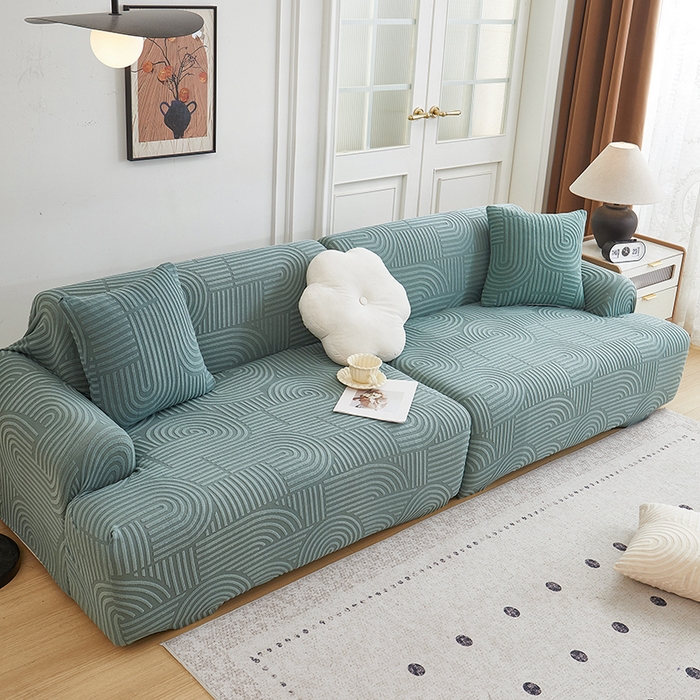 91家纺网 家纺一手货源 找家纺 丝绮鹿 2025新款圆满沙发套（直排松紧款） 清雅绿