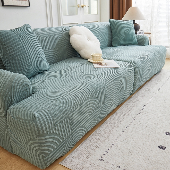 91家纺网 家纺一手货源 找家纺 丝绮鹿 2025新款圆满沙发套（直排松紧款） 清雅绿