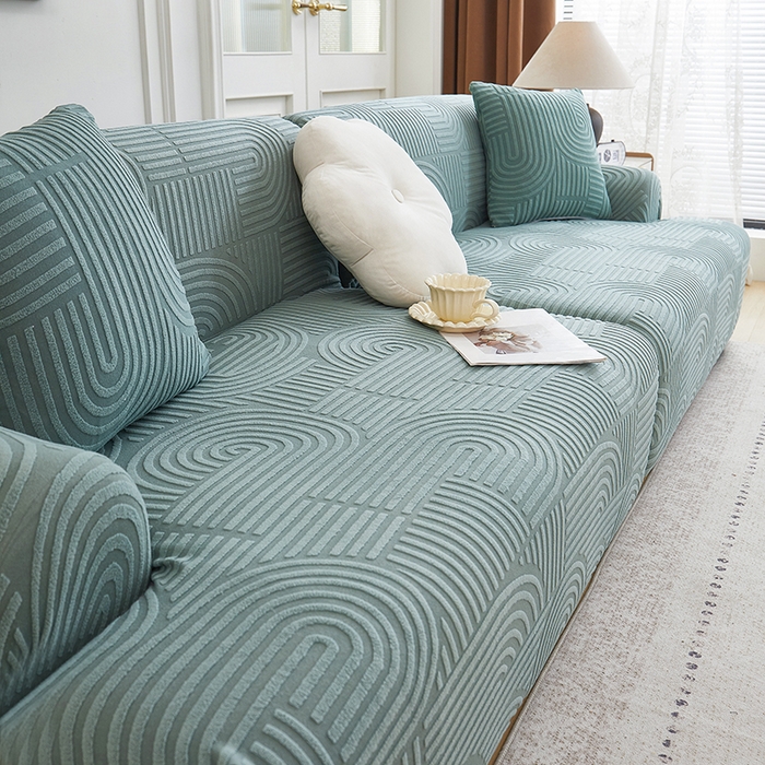 91家纺网 家纺一手货源 找家纺 丝绮鹿 2025新款圆满沙发套（直排松紧款） 清雅绿