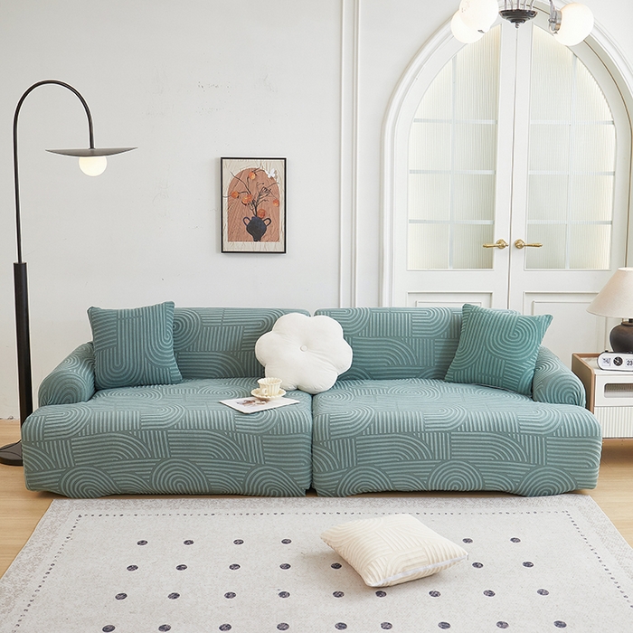 91家纺网 家纺一手货源 找家纺 丝绮鹿 2025新款圆满沙发套（直排松紧款） 清雅绿