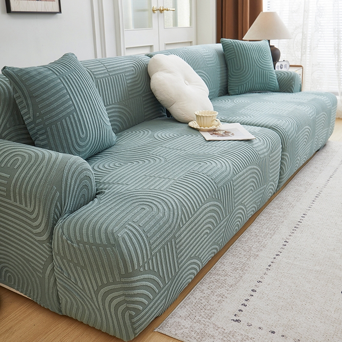 91家纺网 家纺一手货源 找家纺 丝绮鹿 2025新款圆满沙发套（直排松紧款） 清雅绿