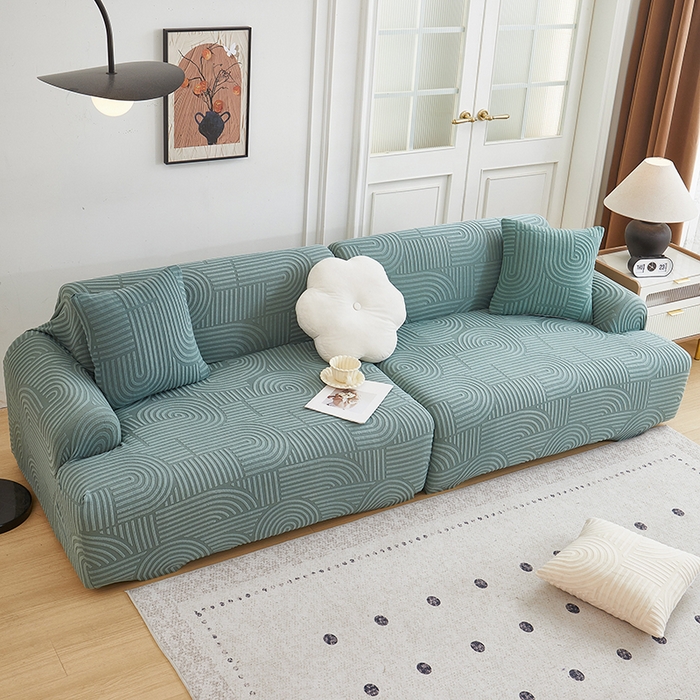91家纺网 家纺一手货源 找家纺 丝绮鹿 2025新款圆满沙发套（直排松紧款） 清雅绿