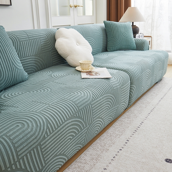 91家纺网 家纺一手货源 找家纺 丝绮鹿 2025新款圆满沙发套（直排松紧款） 清雅绿