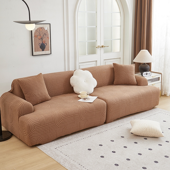 91家纺网 家纺一手货源 找家纺 丝绮鹿 2025新款圆满沙发套（直排松紧款） 神秘驼