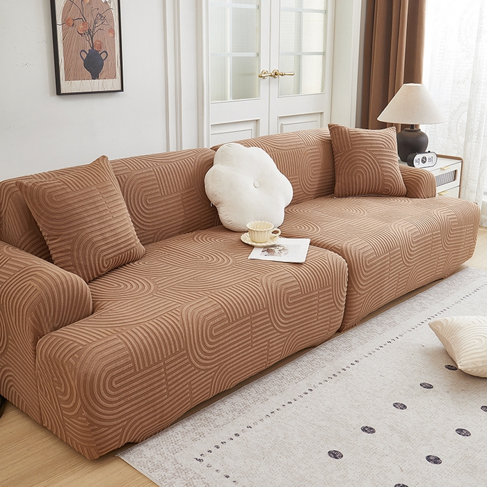 91家纺网 家纺一手货源 找家纺 丝绮鹿 2025新款圆满沙发套（直排松紧款） 神秘驼