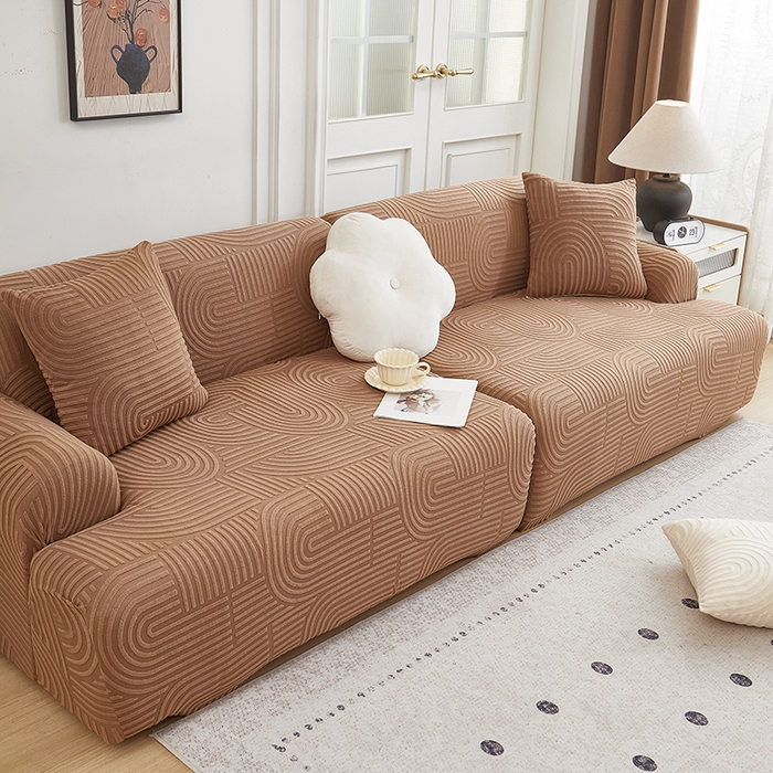 91家纺网 家纺一手货源 找家纺 丝绮鹿 2025新款圆满沙发套（直排松紧款） 神秘驼