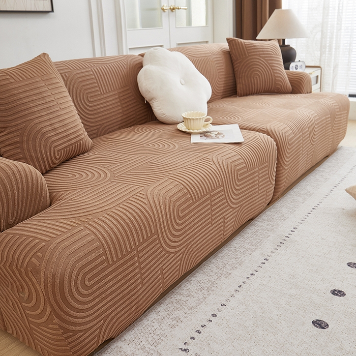 91家纺网 家纺一手货源 找家纺 丝绮鹿 2025新款圆满沙发套（直排松紧款） 神秘驼