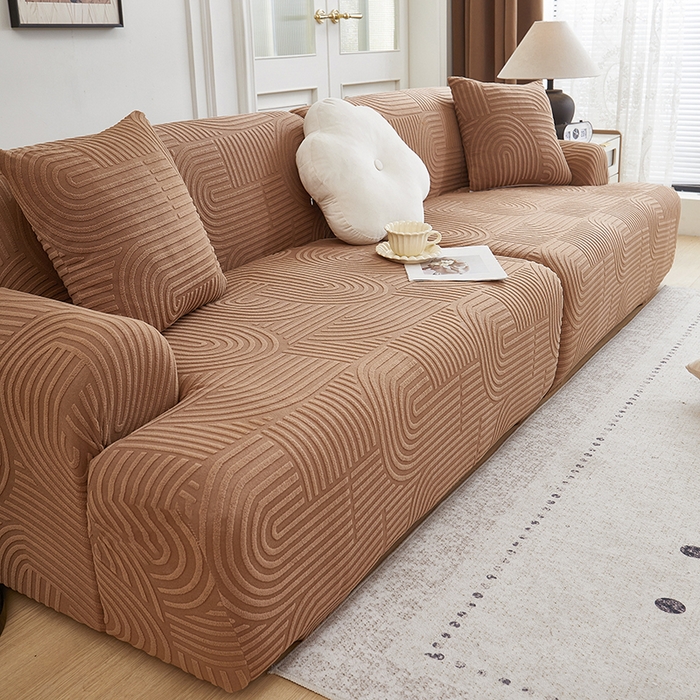 91家纺网 家纺一手货源 找家纺 丝绮鹿 2025新款圆满沙发套（直排松紧款） 神秘驼