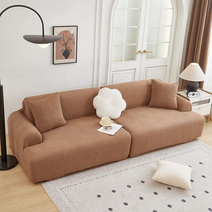 91家纺网 家纺一手货源 找家纺 丝绮鹿 2025新款圆满沙发套（直排松紧款） 神秘驼