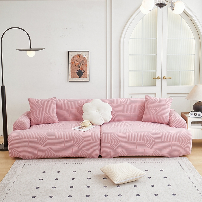 91家纺网 家纺一手货源 找家纺 丝绮鹿 2025新款圆满沙发套（直排松紧款） 胭脂粉