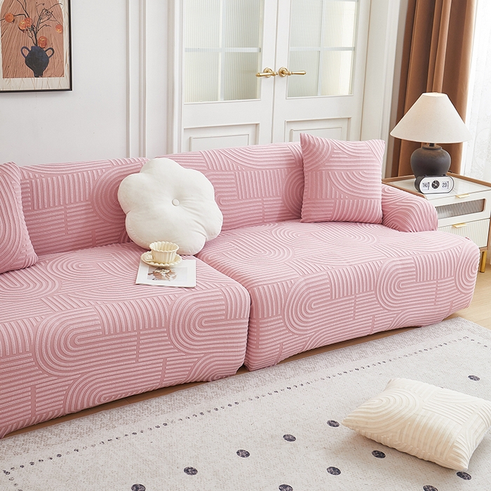 91家纺网 家纺一手货源 找家纺 丝绮鹿 2025新款圆满沙发套（直排松紧款） 胭脂粉