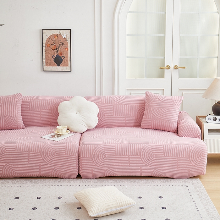 91家纺网 家纺一手货源 找家纺 丝绮鹿 2025新款圆满沙发套（直排松紧款） 胭脂粉