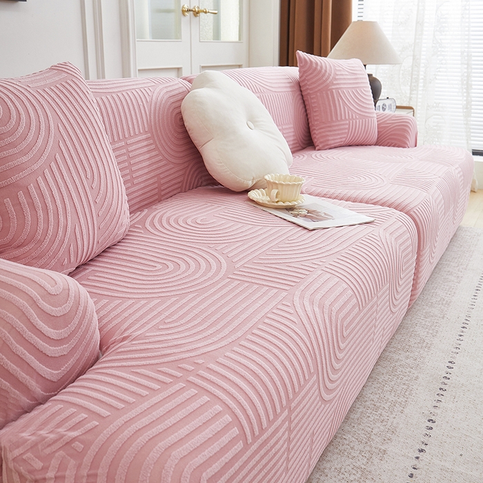 91家纺网 家纺一手货源 找家纺 丝绮鹿 2025新款圆满沙发套（直排松紧款） 胭脂粉