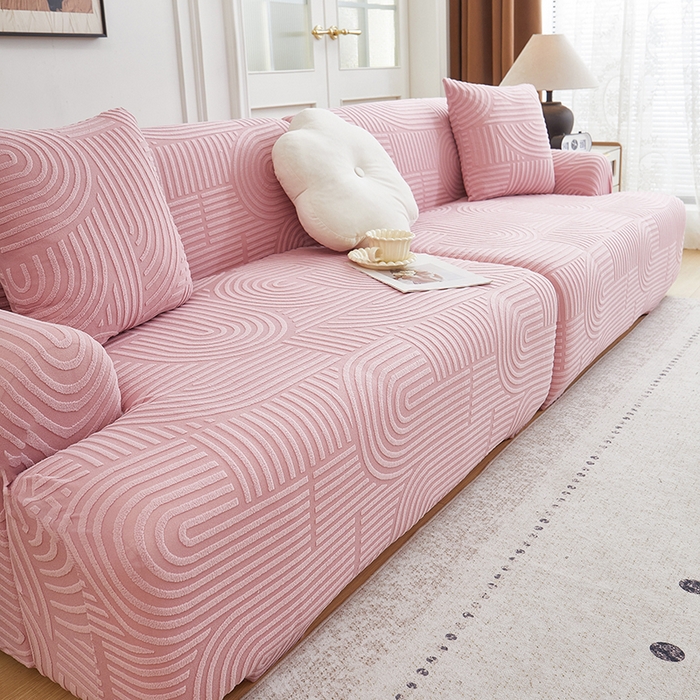 91家纺网 家纺一手货源 找家纺 丝绮鹿 2025新款圆满沙发套（直排松紧款） 胭脂粉