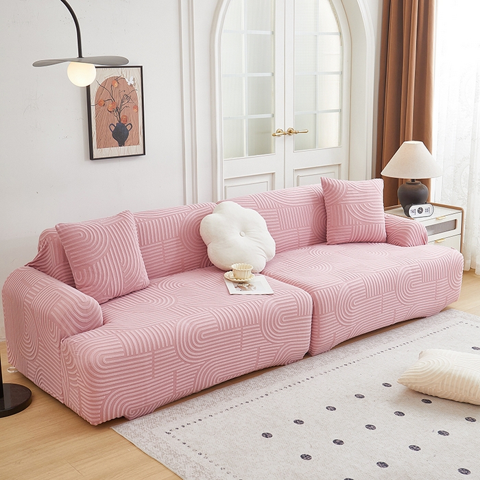 91家纺网 家纺一手货源 找家纺 丝绮鹿 2025新款圆满沙发套（直排松紧款） 胭脂粉