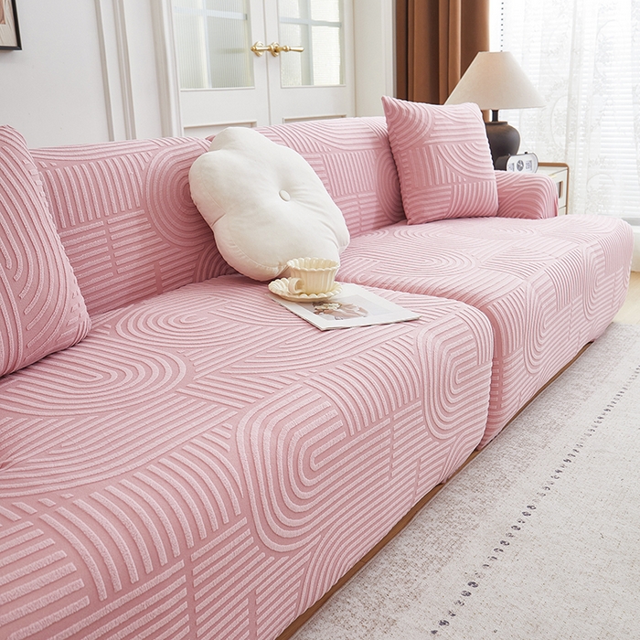 91家纺网 家纺一手货源 找家纺 丝绮鹿 2025新款圆满沙发套（直排松紧款） 胭脂粉