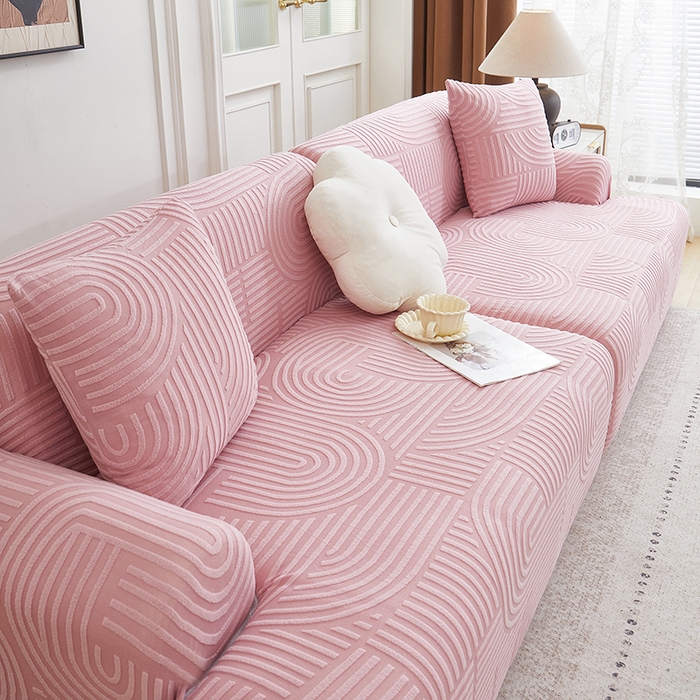 91家纺网 家纺一手货源 找家纺 丝绮鹿 2025新款圆满沙发套（直排松紧款） 胭脂粉